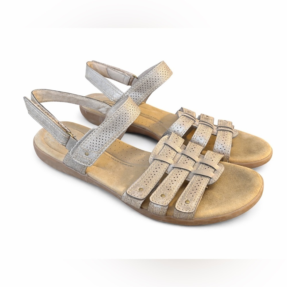Clarks Elizabelle Kay Leather Sandals Women 9.5 Comfort Flat Strappy Summer